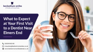 Dentist greeting a new patient during their first visit at Beckenham Smiles Dental near Elmers End