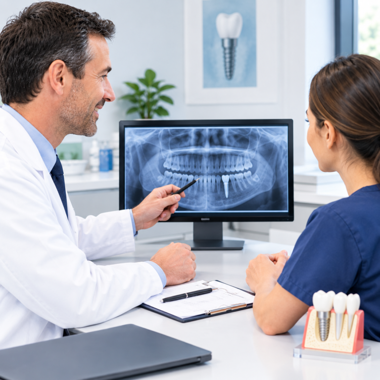 Dental professionals discussing a dental implant referral at Beckenham Smiles Dental